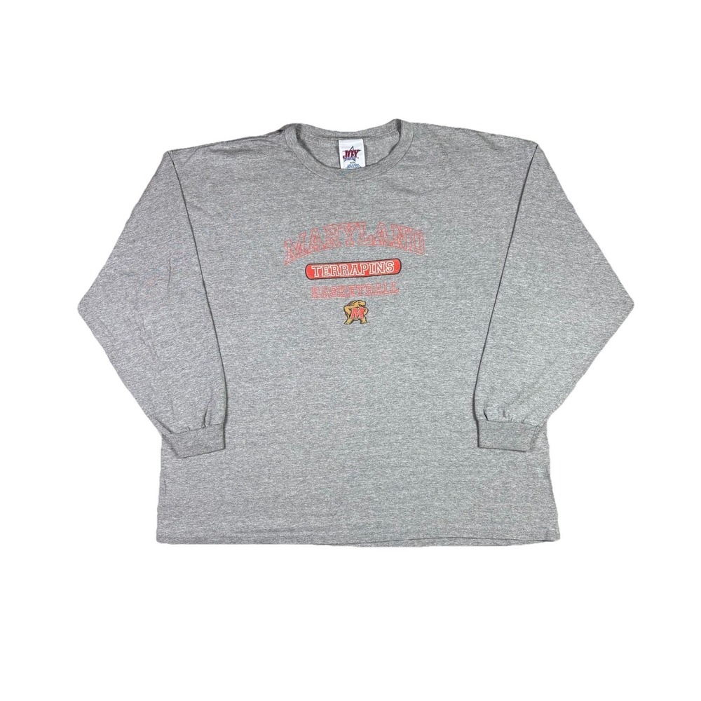 Vintage Maryland Terrapins Basketball T Shirt Gray Long Sleeve 90s Mens 2XL